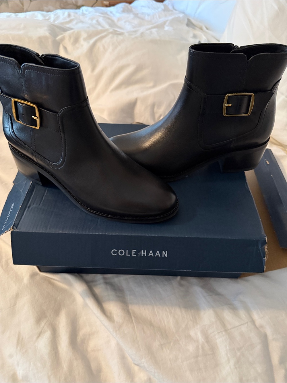 Size 6 Cole Haan Black Leather Buckle Ankle Boots